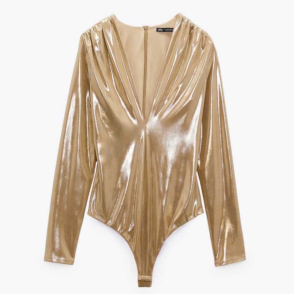 Zara metallic gold shiny stretching bodysuit